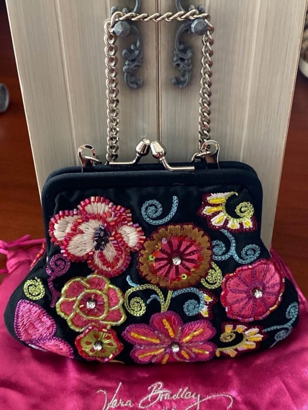 Vera Bradley Embroidered Flowers and Beaded Evening Purse in Like New Condition